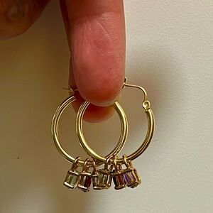 Solid 14K Gold & Gemstones Hoop earrings